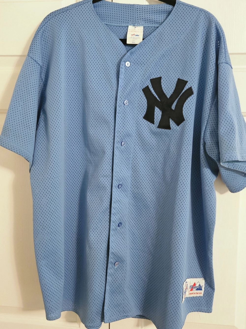 Vintage Majestic MLB NY Yankees Sky Blue Mesh Button-Front Jersey Size XXL